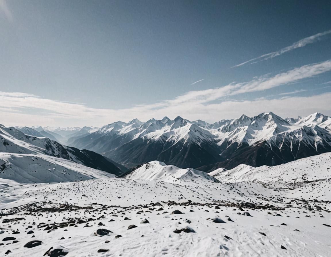 Snowy Mountain Peaks in Winter Landscape