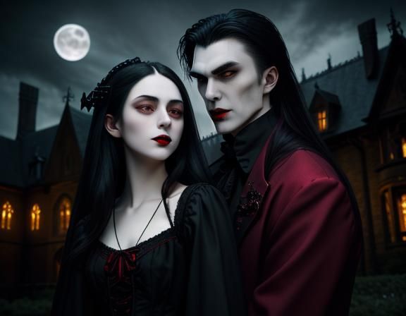 Gothic Vampire Couple Portrait in Hyperrealism