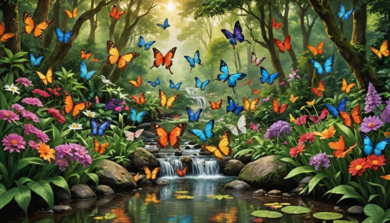Butterflies Soaring in a Lush Green Garden
