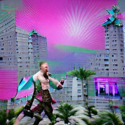 Vaporwave Viking Warrior in Neon Style