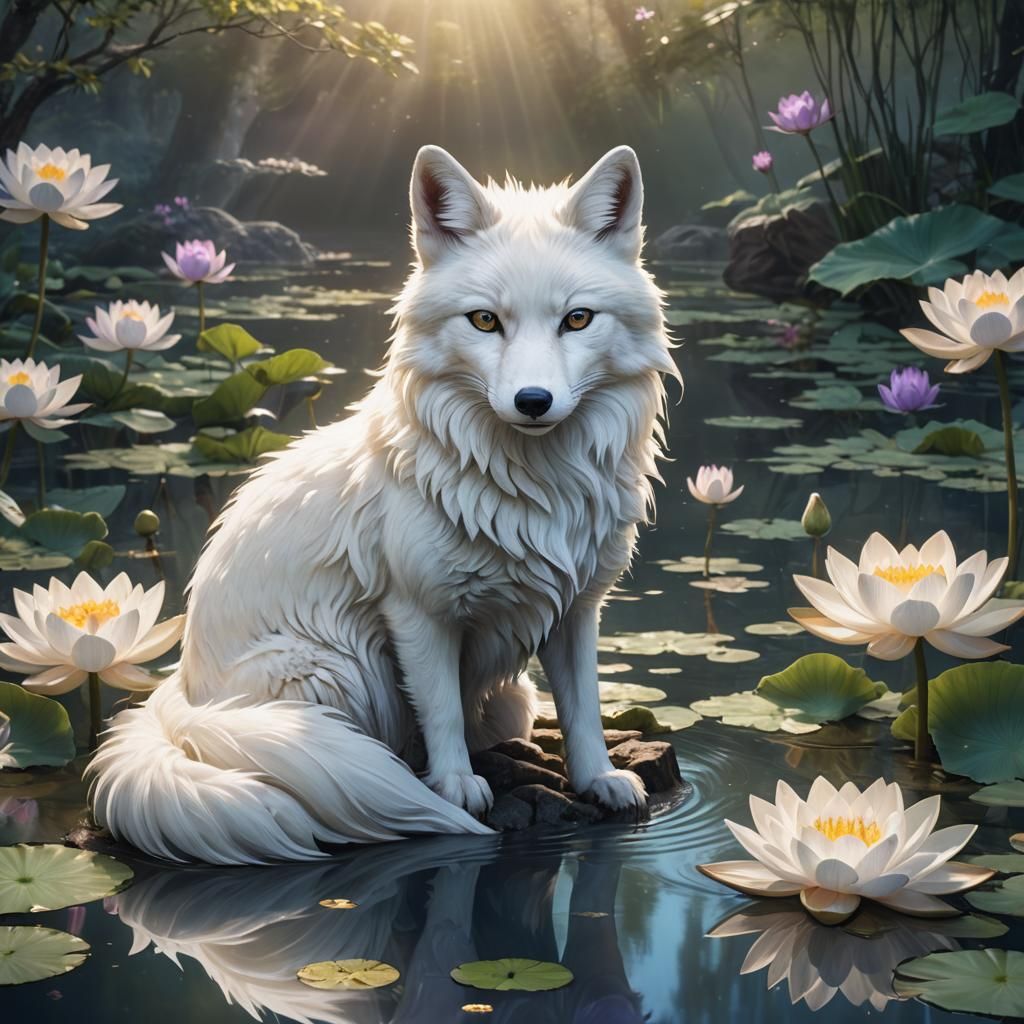 Majestic Nine-Tailed Fox Forming Lotus Flower