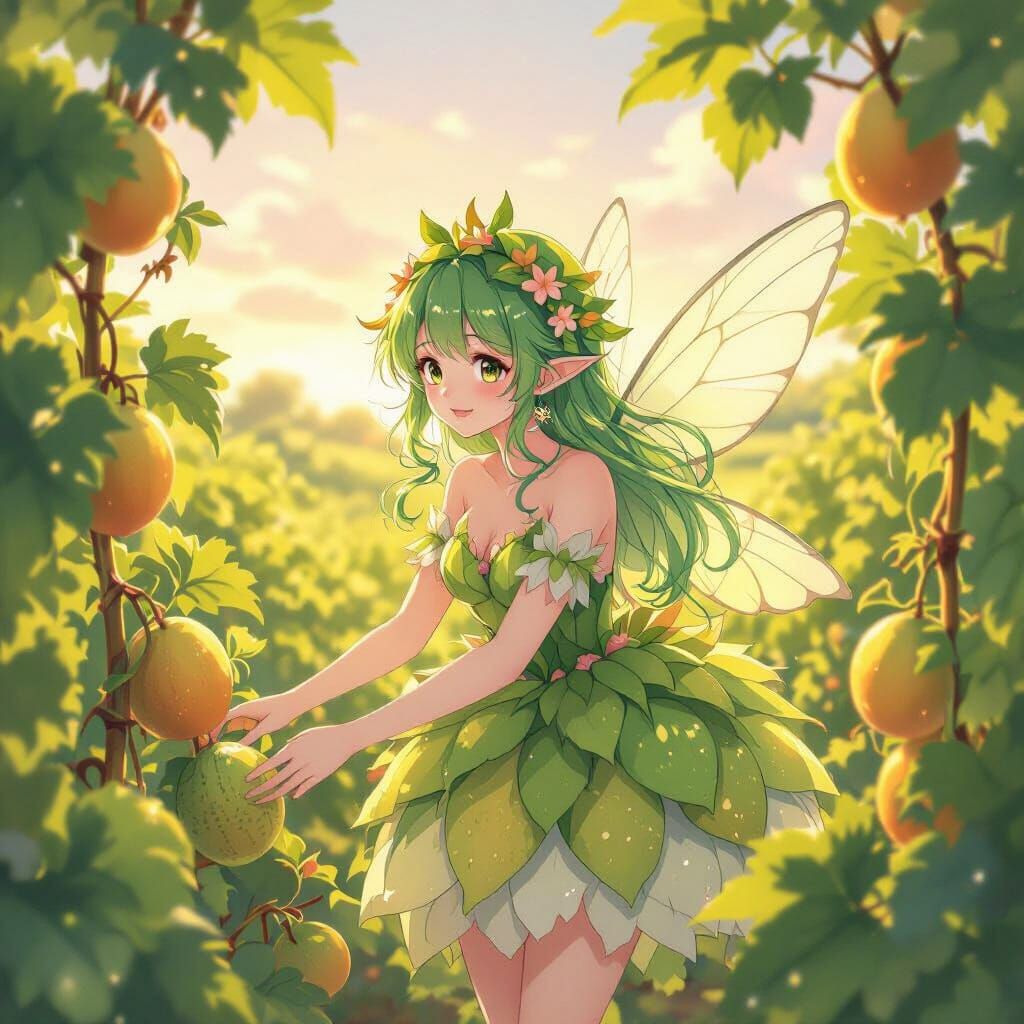 Anime Melon Fairy in a Melon Field