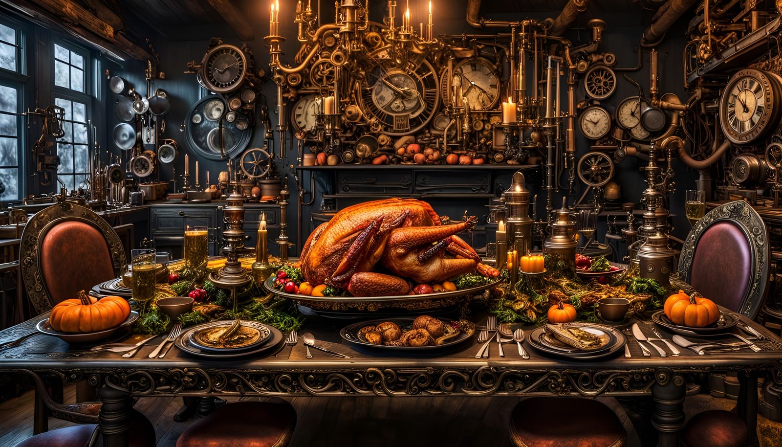 Steampunk Viking Thanksgiving Feast in Vivid Color