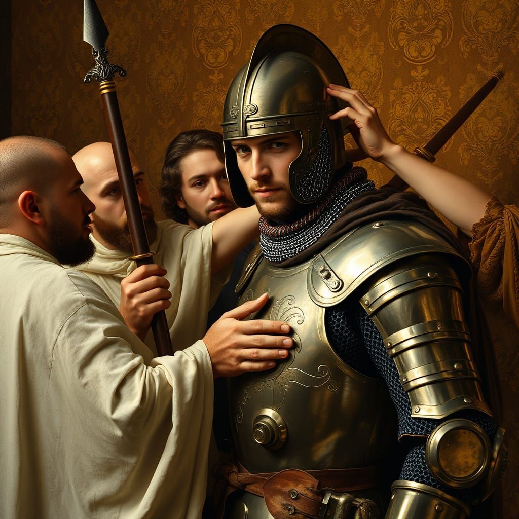 Knight's Golden Dawn: Klimt-Inspired Dressing Scene