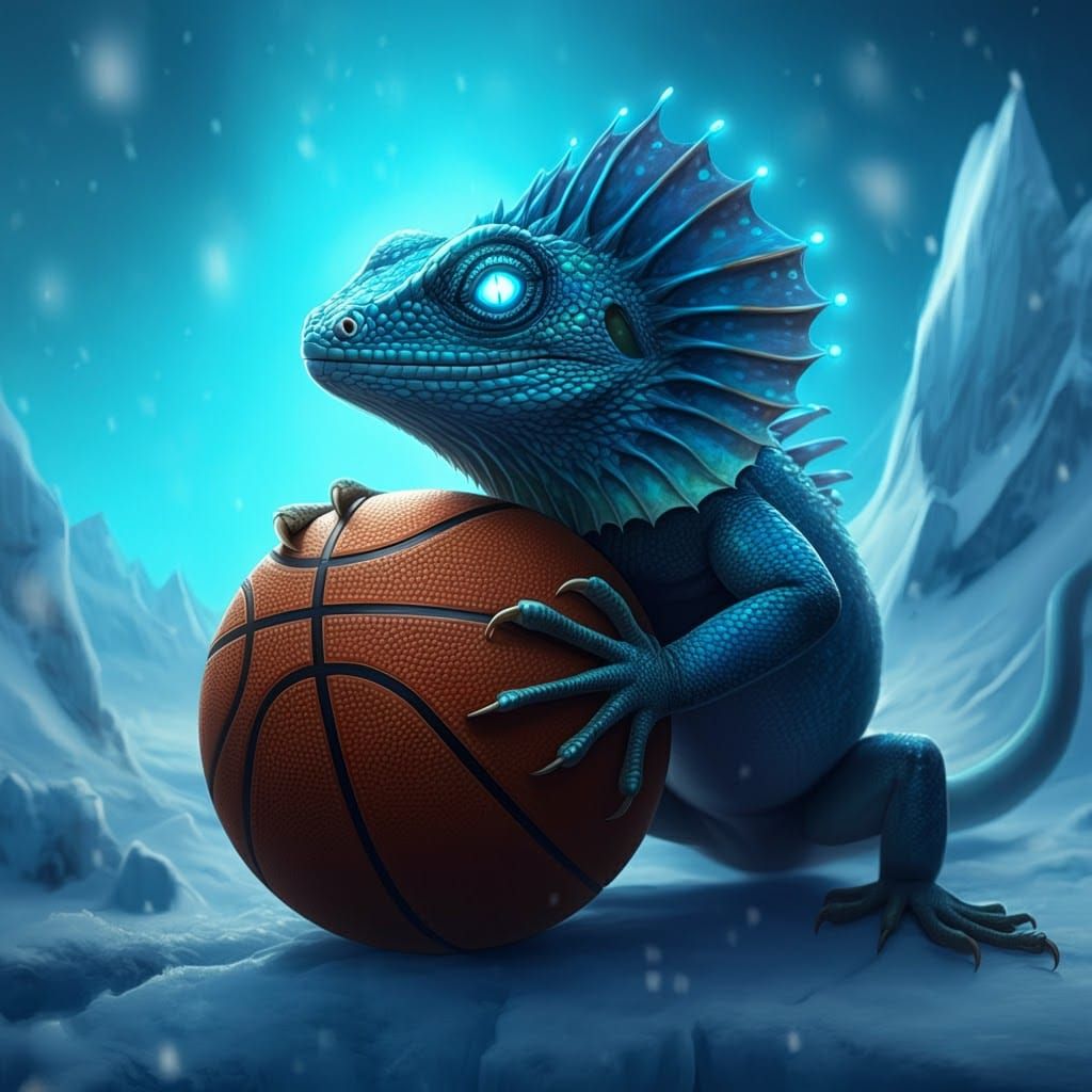 Bioluminescent Lizard Plays Basketball in Arctic Snow