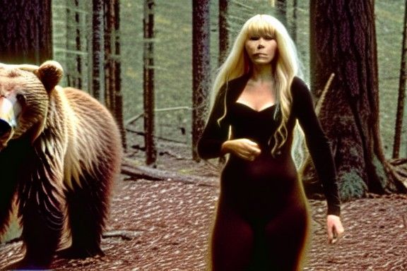 Woman and her pet Grizzly
