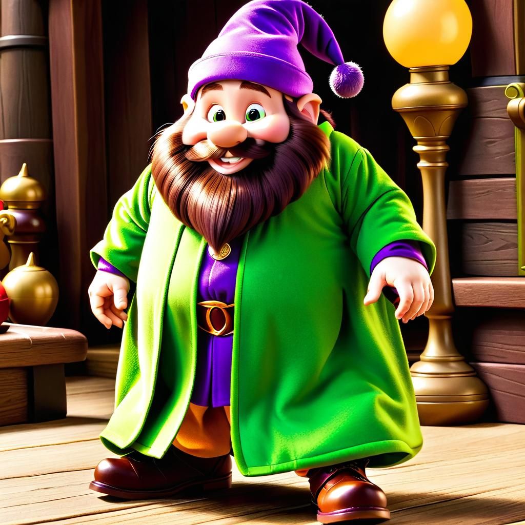 Dopey Dwarf in Green Robe and Purple Hat