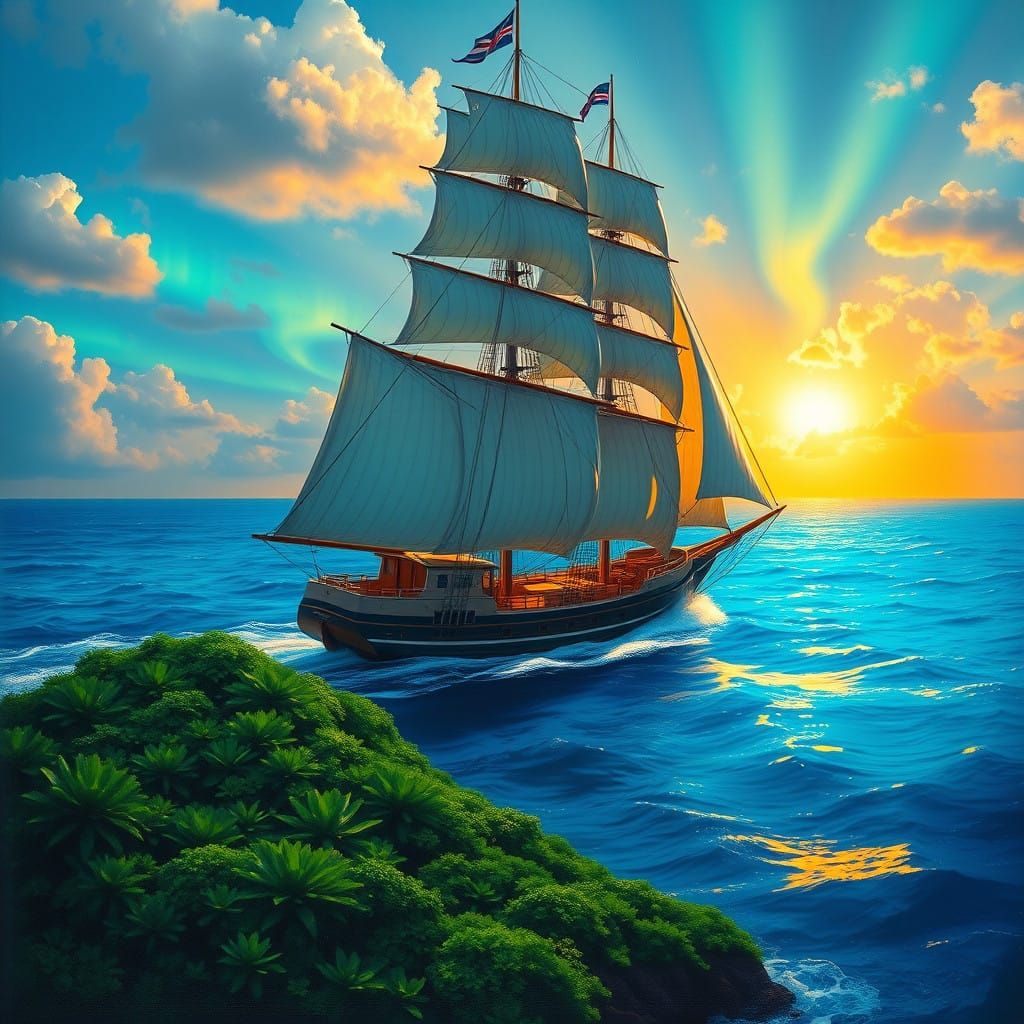 Majestic Sailing Ship in Sapphire Waters