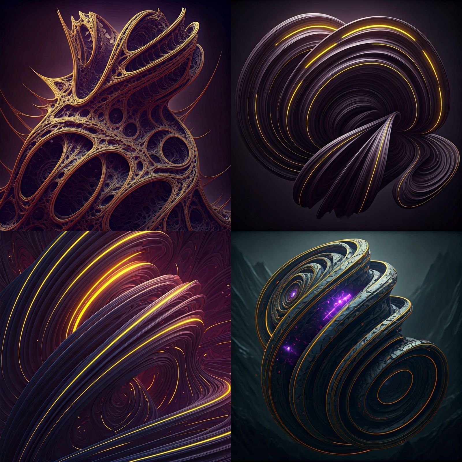 Monumental Sculpture of Impossible Shapes in Dark Fantasy St...