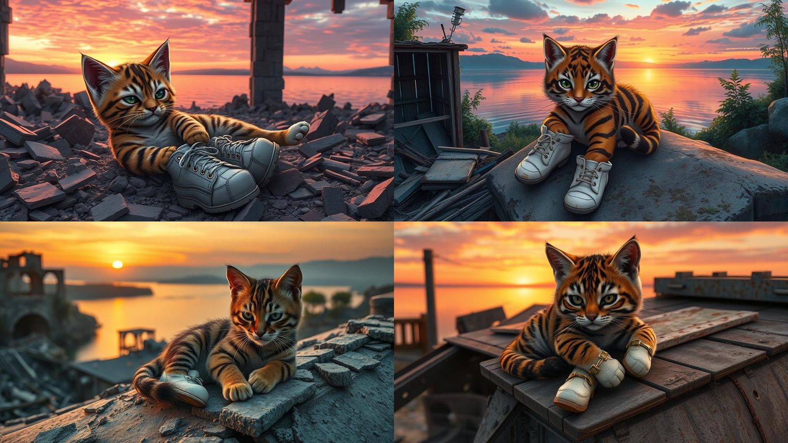 Anime Kitten Overlooking Lakeside Sunset