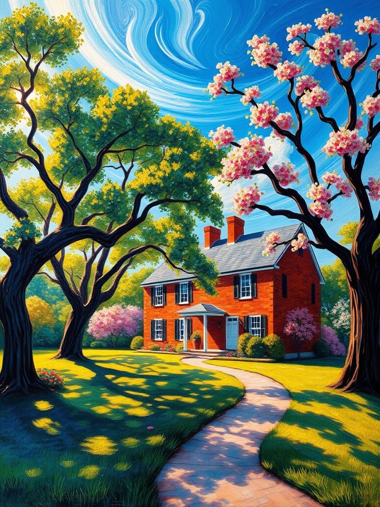 Neo-Impressionist Colonial House in Whimsical Dreamscapes