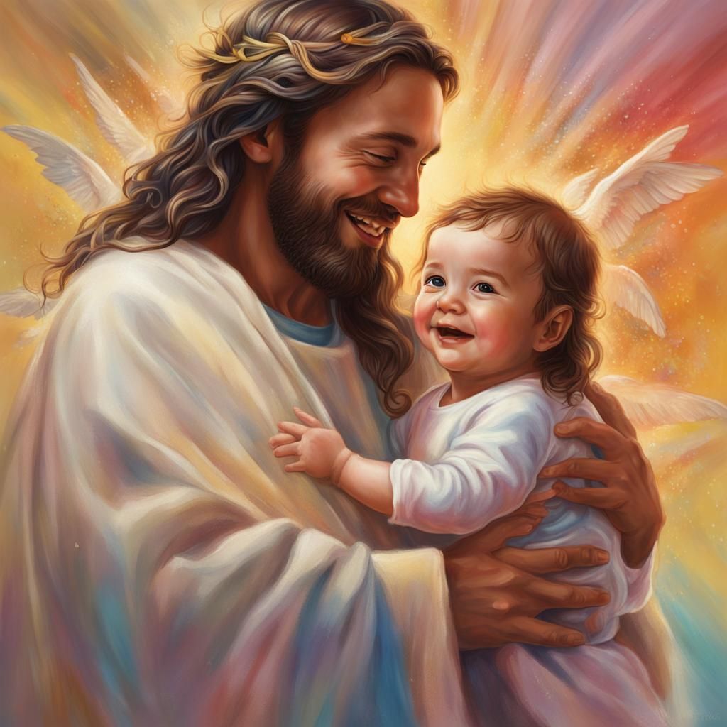 Jesus Holding Baby Girl: Hyperrealistic Concept Art