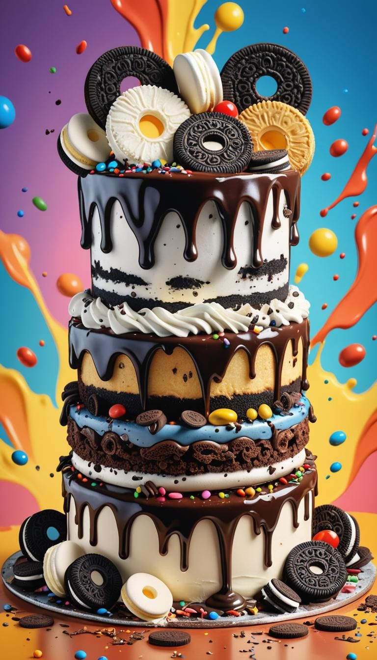 Hyperrealistic Three Tiered Chocolate Cake with Oreos