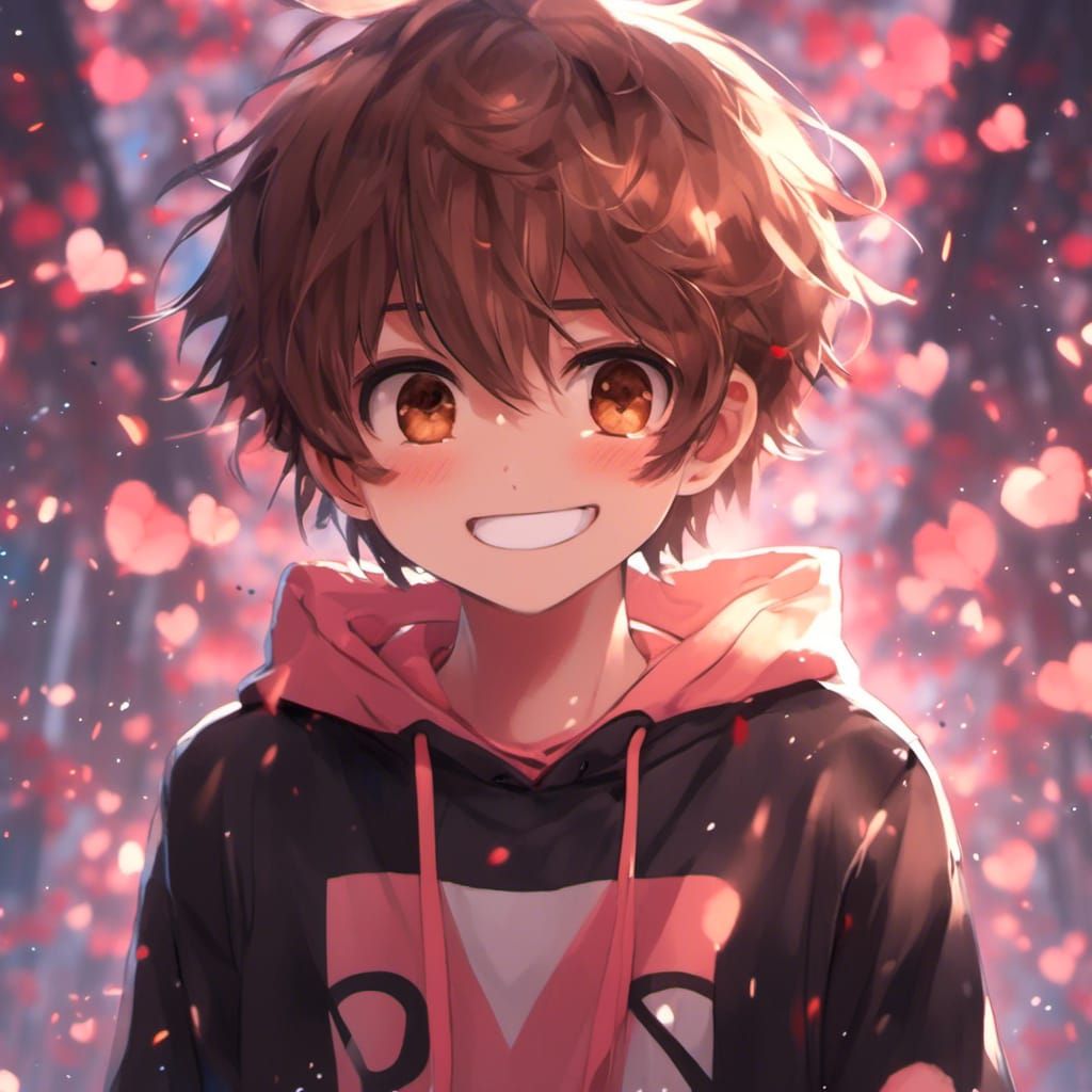 Smiling Boy with Brown Hair in Anime Style