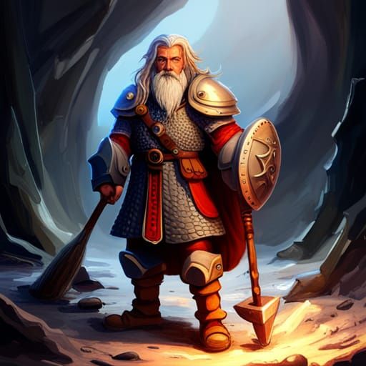 Dwarf Cleric Casting Healing Spell in Dark Fantasy Style