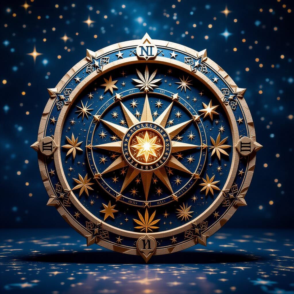 Cosmic Oracle Wheel with Zodiac & Cannabis Symbols