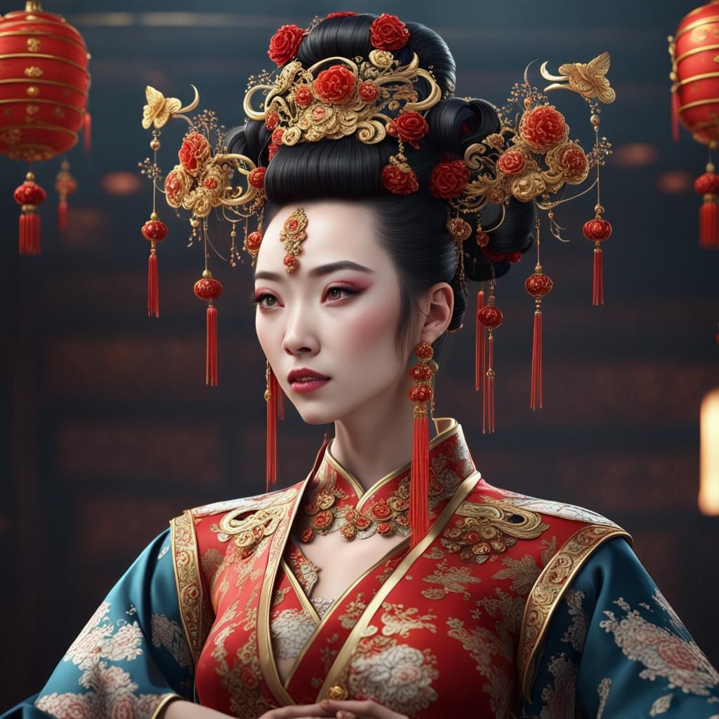 Chinese Empress Wedding Hair Accessories: Detailed Matte Pai...