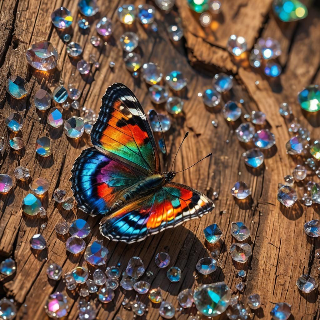 Butterfly in Rainbow Crystal: Macro Photography
