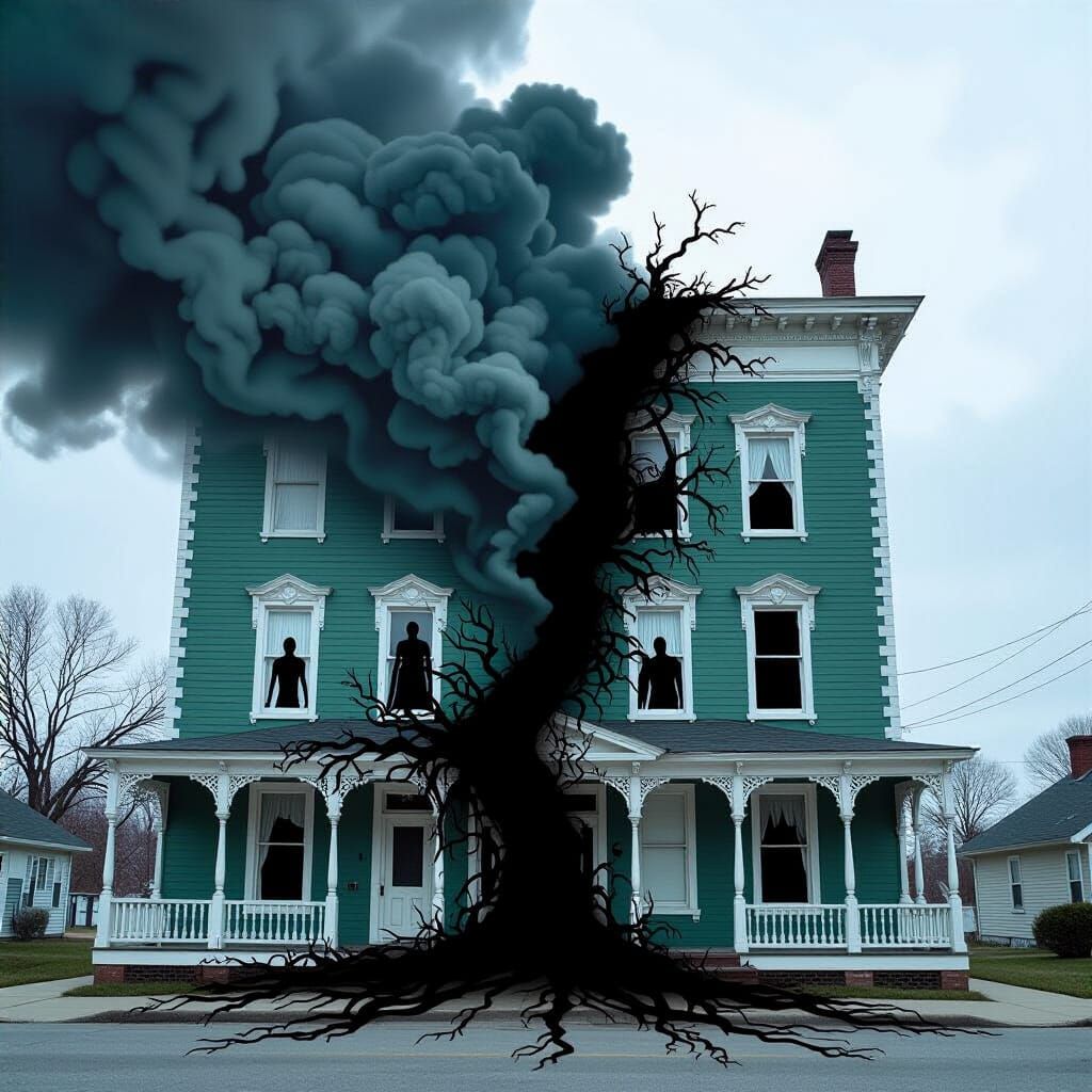 A dark cloud swallows up one of the halves of the green and ...