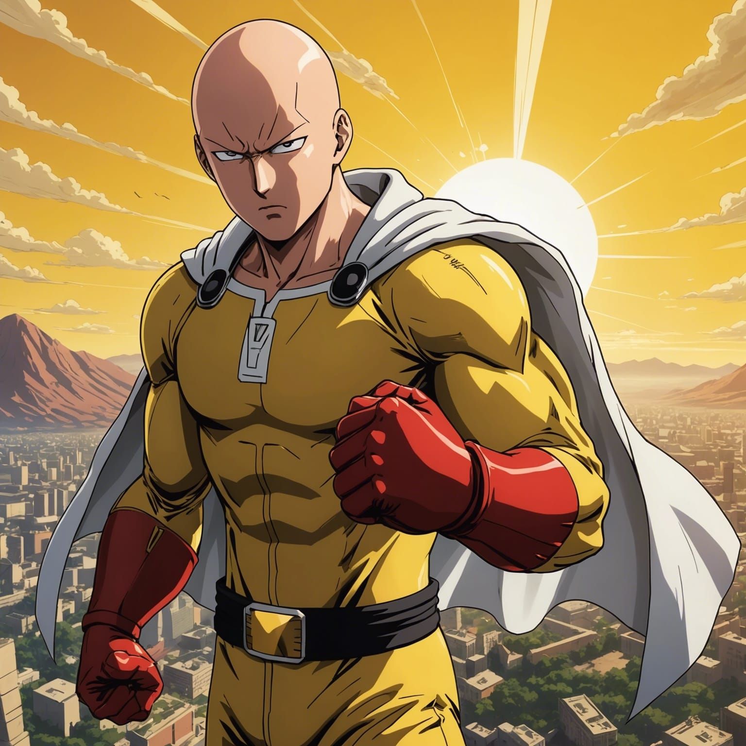 Saitama's Devastating Blow: Manga-Style Anime Scene