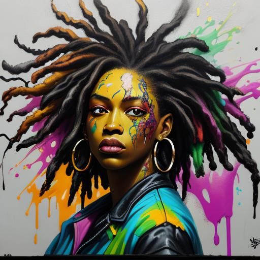 Graffiti Art of Black Woman with Dreads