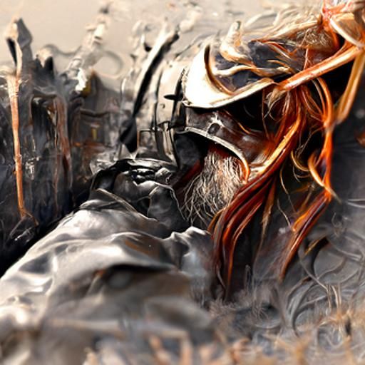 Epic Viking Warrior Searches in Storm, Oil Painting