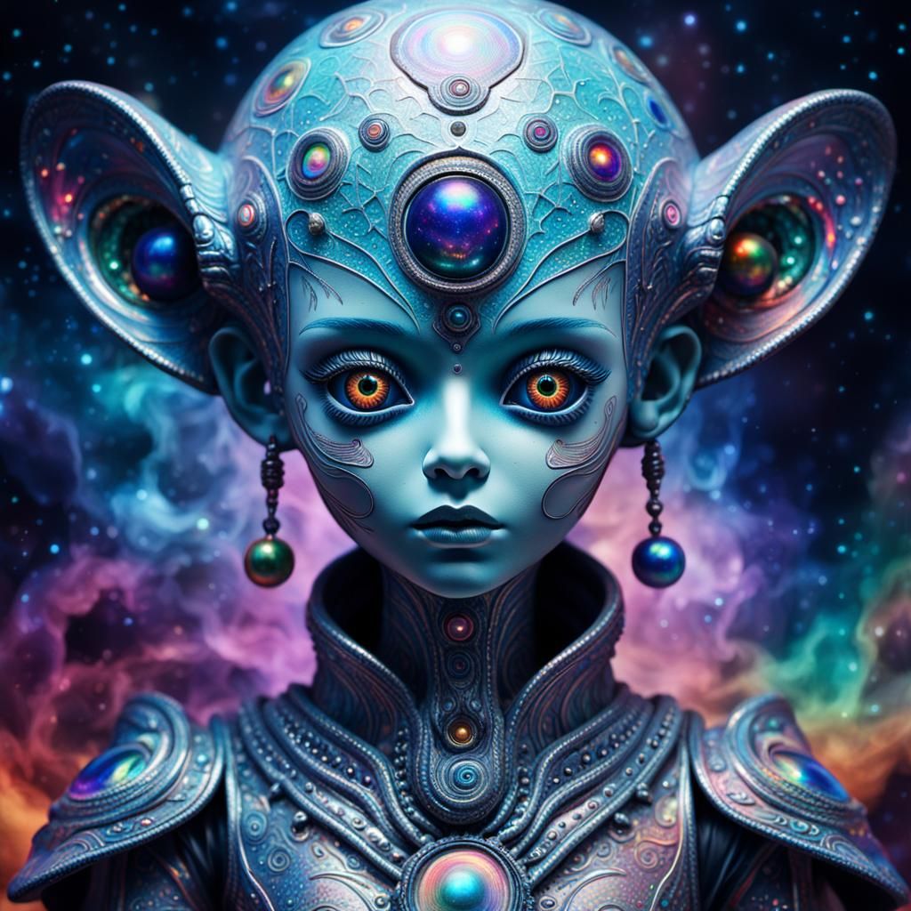 Demonic Porcelain Doll in Astral Cosmic Style