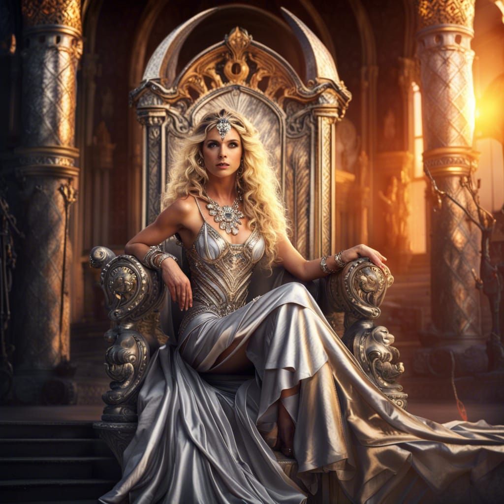 Silver Goddess on Golden Throne, Fantasy Art