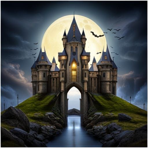 Gothic Castle with Bats in Detailed Digital Painting