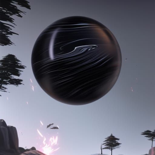 Mysterious Obsidian Sphere in Dynamic Landscape