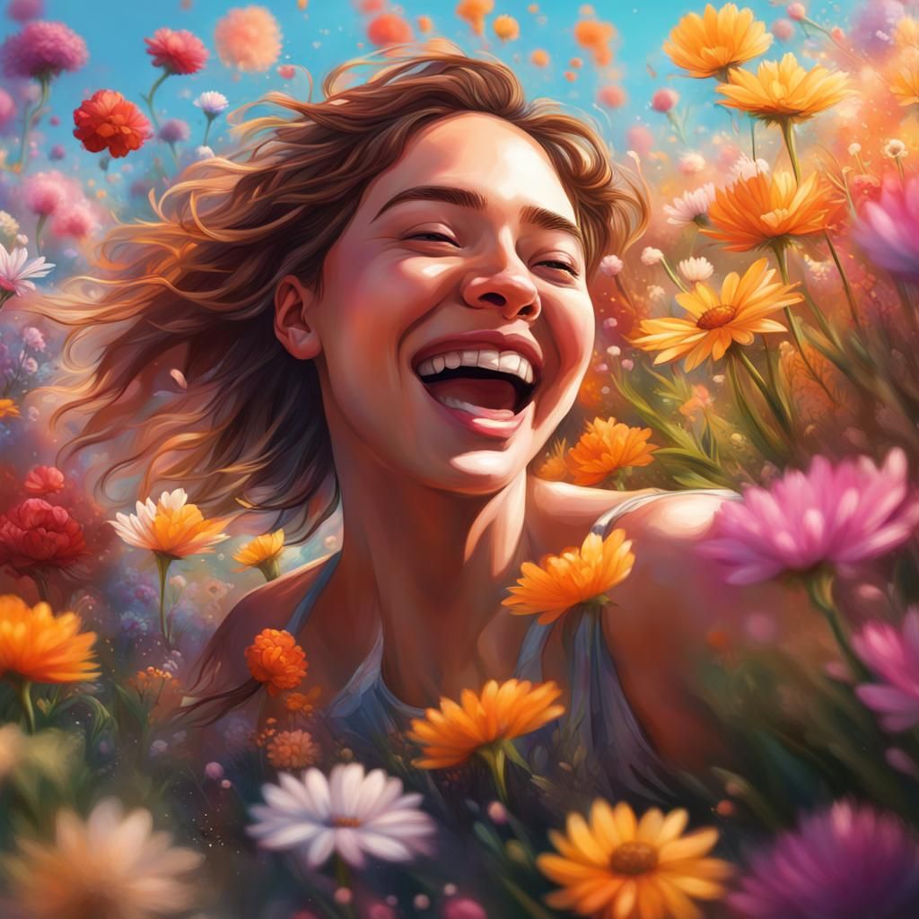 Person Frollicking in Flowers: Hyperrealistic Splash Art