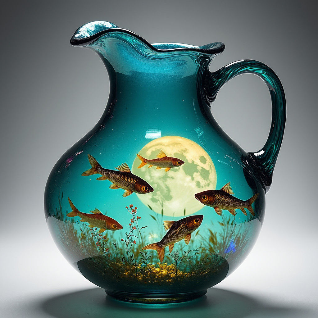 Glass Jug with Coy Fish in Dreamy Surrealism