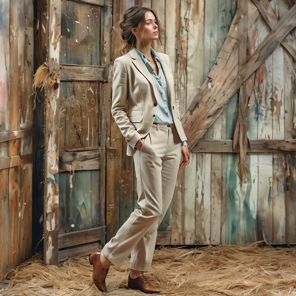 Watercolor Portrait of Woman in Barn Photo Shoot