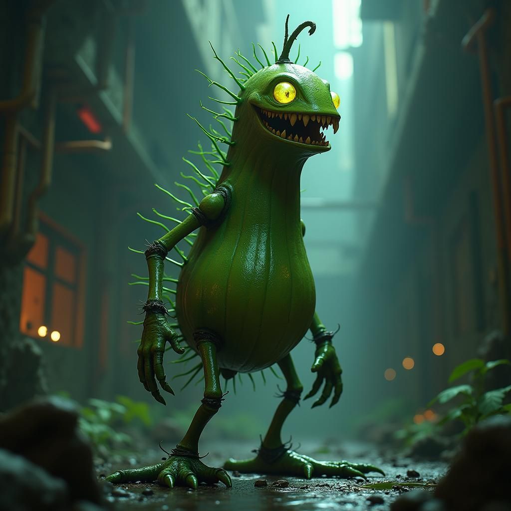 Gourd Monster Emerges from Shadows in Sci-Fi Horror