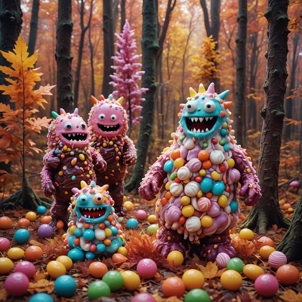 Adorable Candy Monsters in Hyperrealistic Digital Art