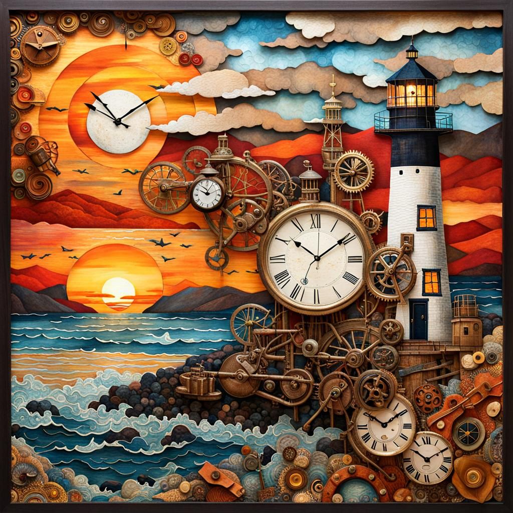 Clockpunk Sunset: Dancing Time in Mixed Media Collage