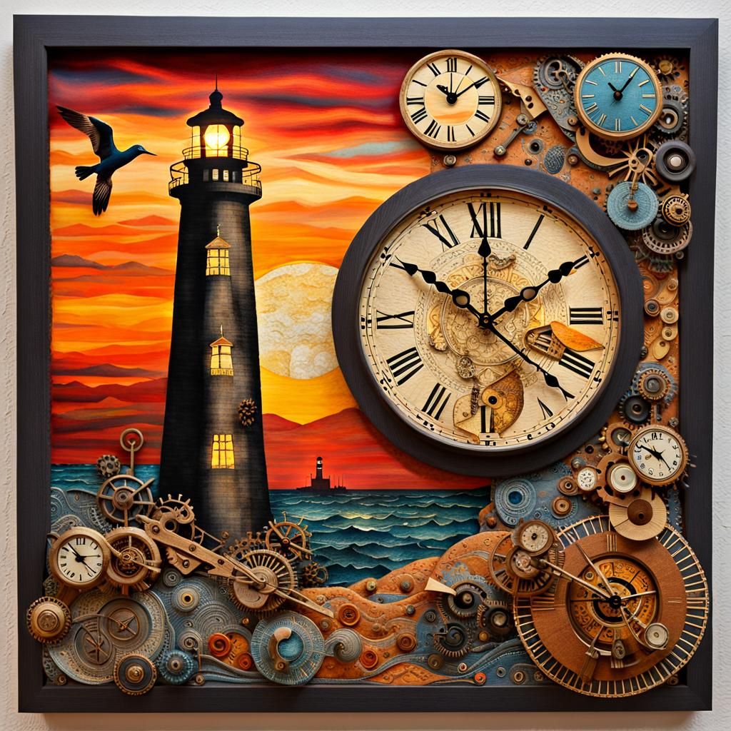 Clockpunk Sunset: A Mixed Media Collage of Time