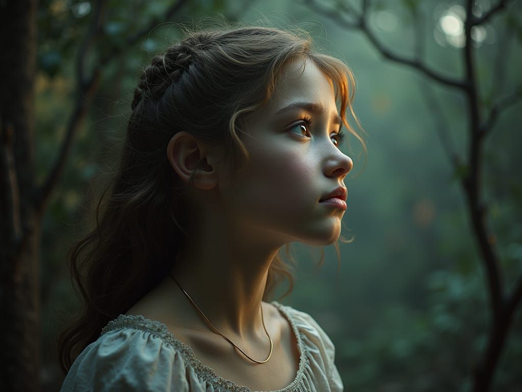 Surreal Hyperrealistic Portrait of a Contemplative Girl