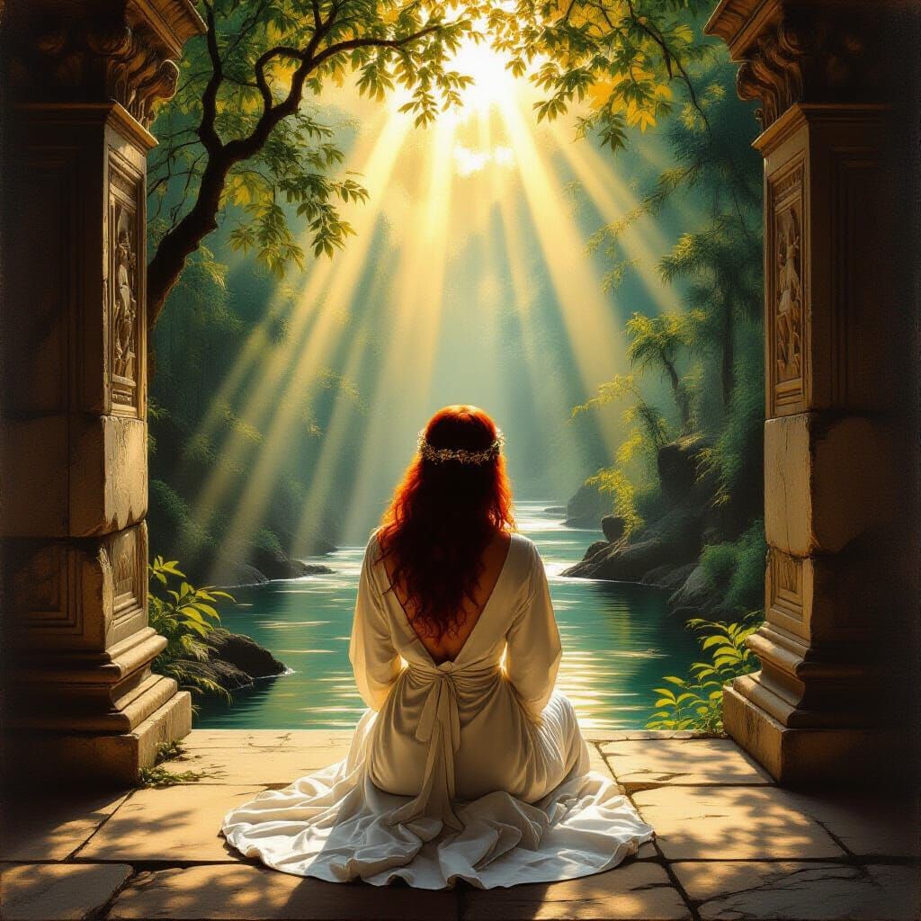 Baroque Temple Terrace Scene with Ethereal Light