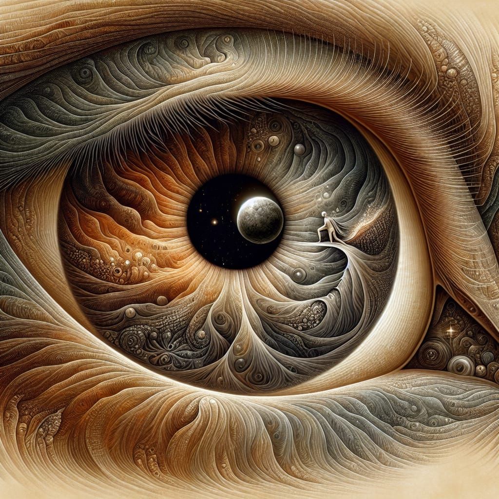 Surreal Earth-Iris Eye with Moon Reflection