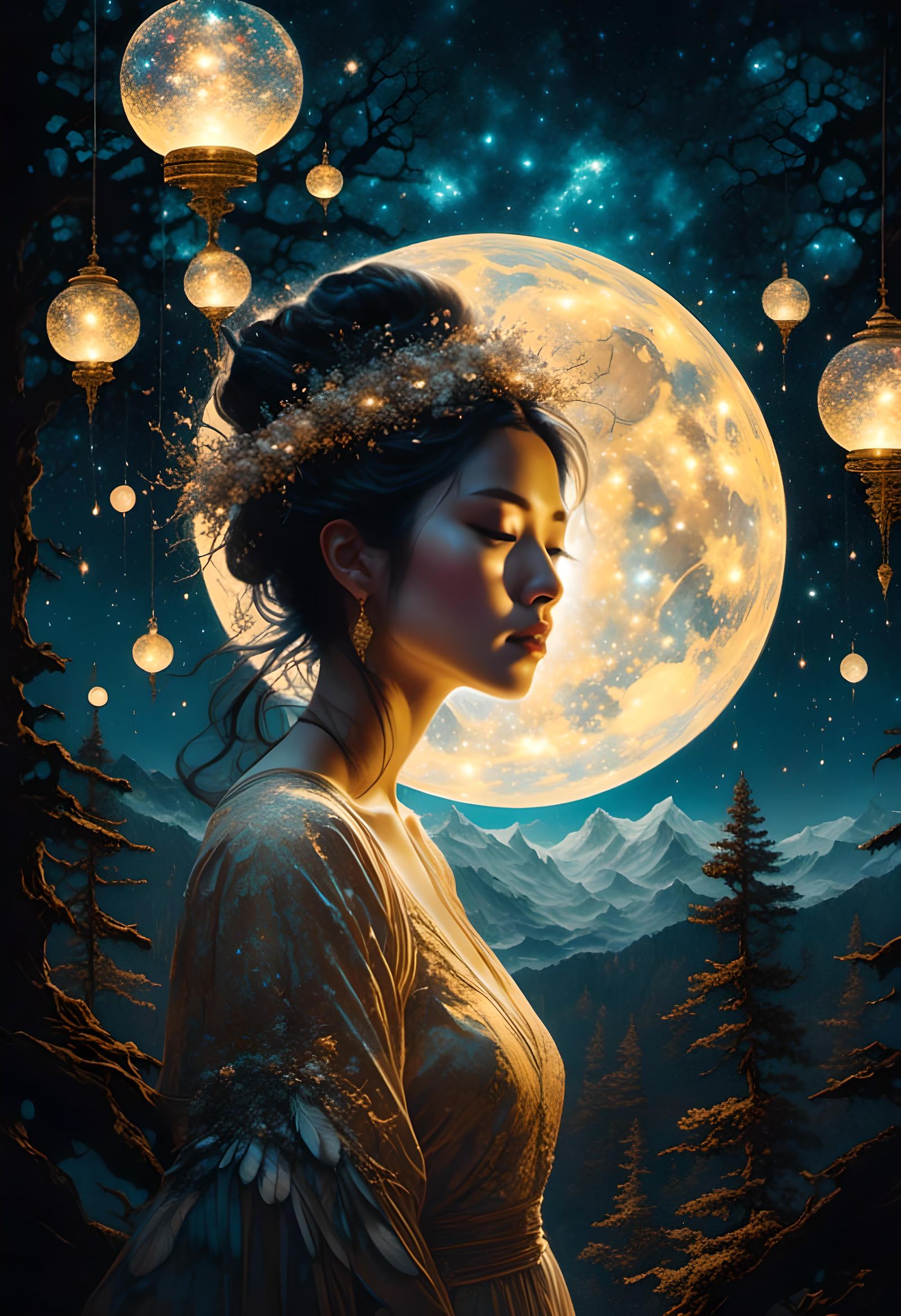 Magical Forest Woman Portrait with Double Exposure Effect