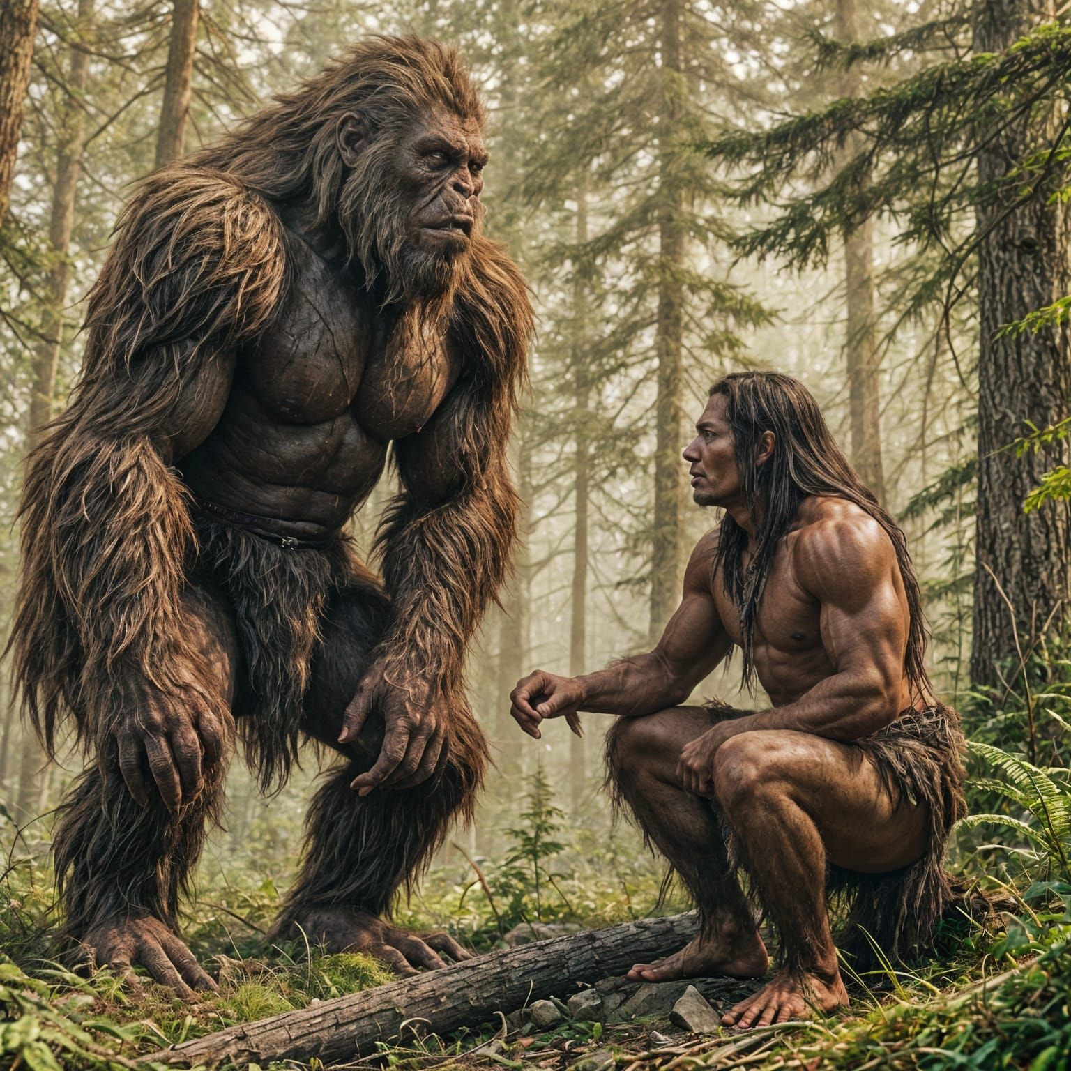 Sasquatch and Cherokee Friend: Hyperrealistic 3D Animation