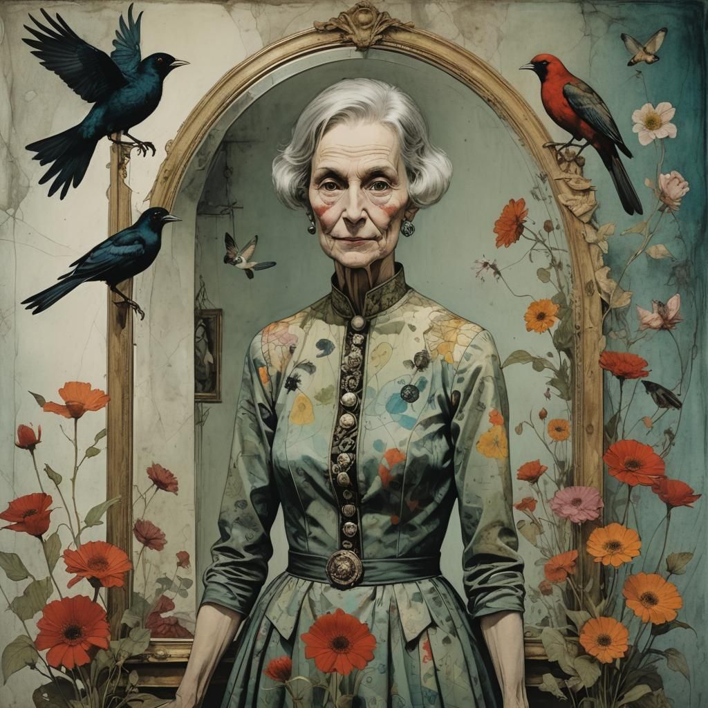 Radiant Portrait of a Woman in Abstract Mixed Media