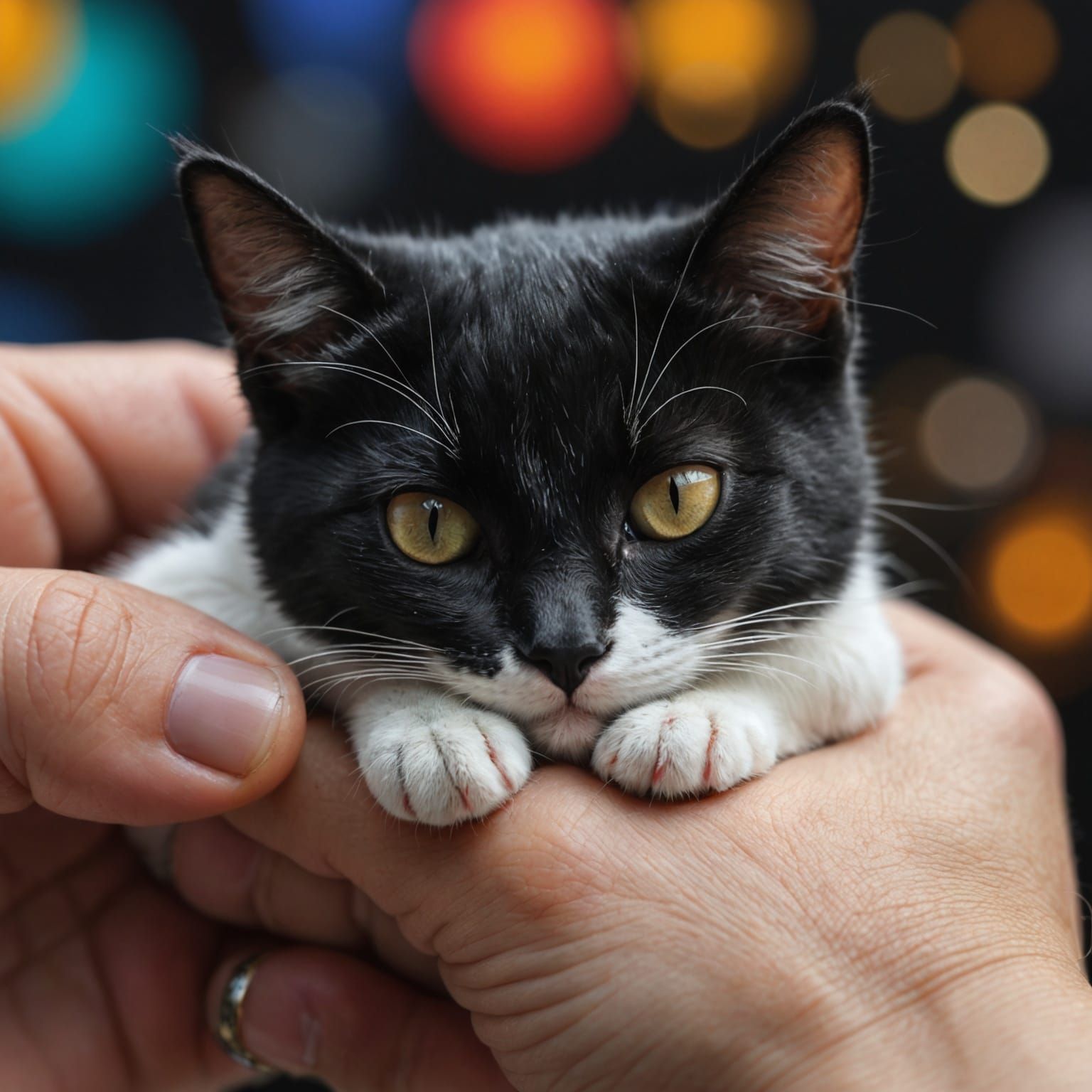 Miniature Cat Napping Peacefully on Fingertip