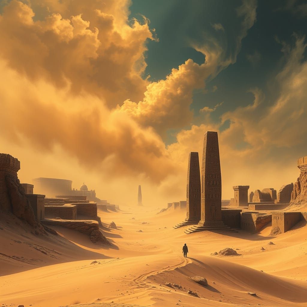 Desert City Revealed by Sandstorm in Epic Matte Painting Sty...