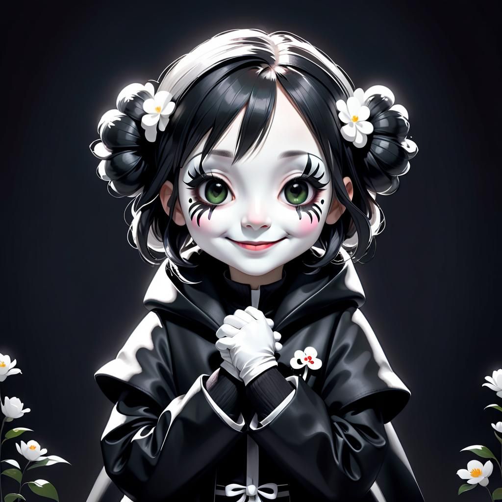 Smiling Chibi Girl in Gothic Hall