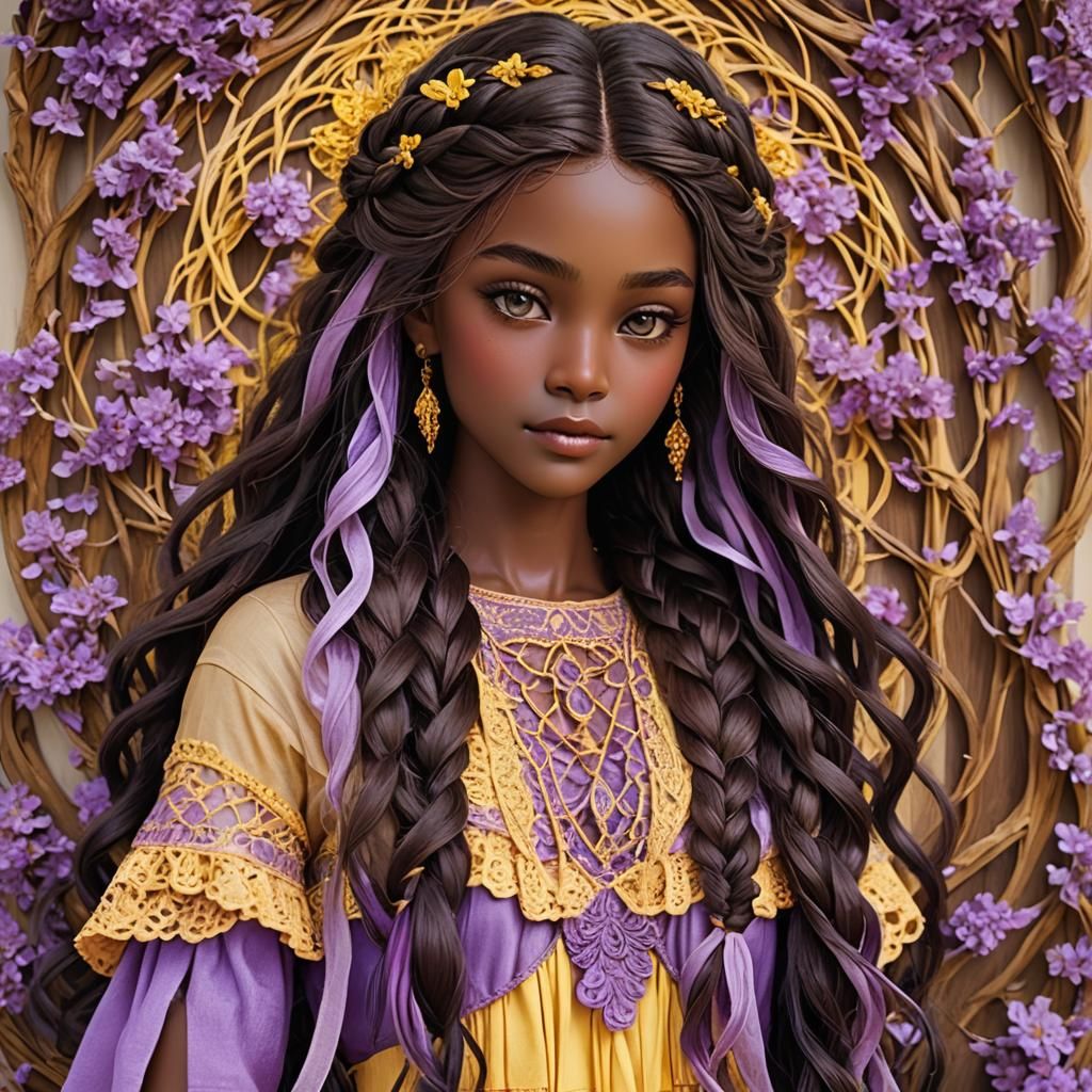 Wooden Woman with Braided Hair in Fantasy Outfit