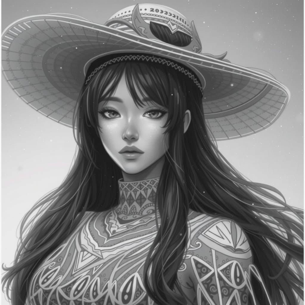 Anime Woman in Romantic Winter Bikini and Hat