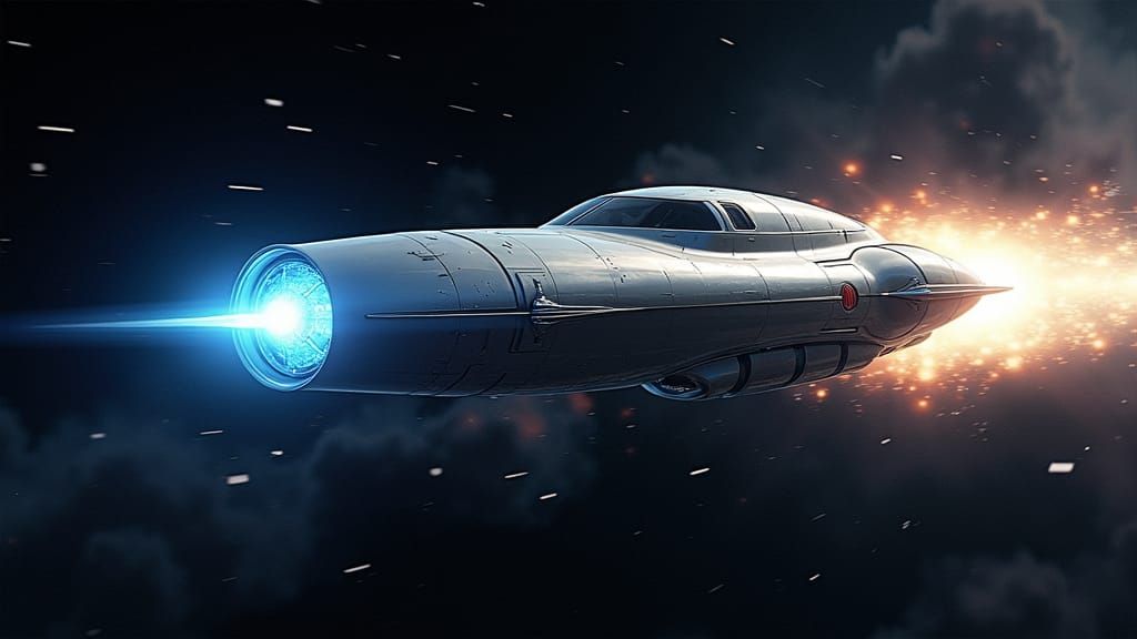 Retro Sci-Fi Space Cruiser in Deep Space