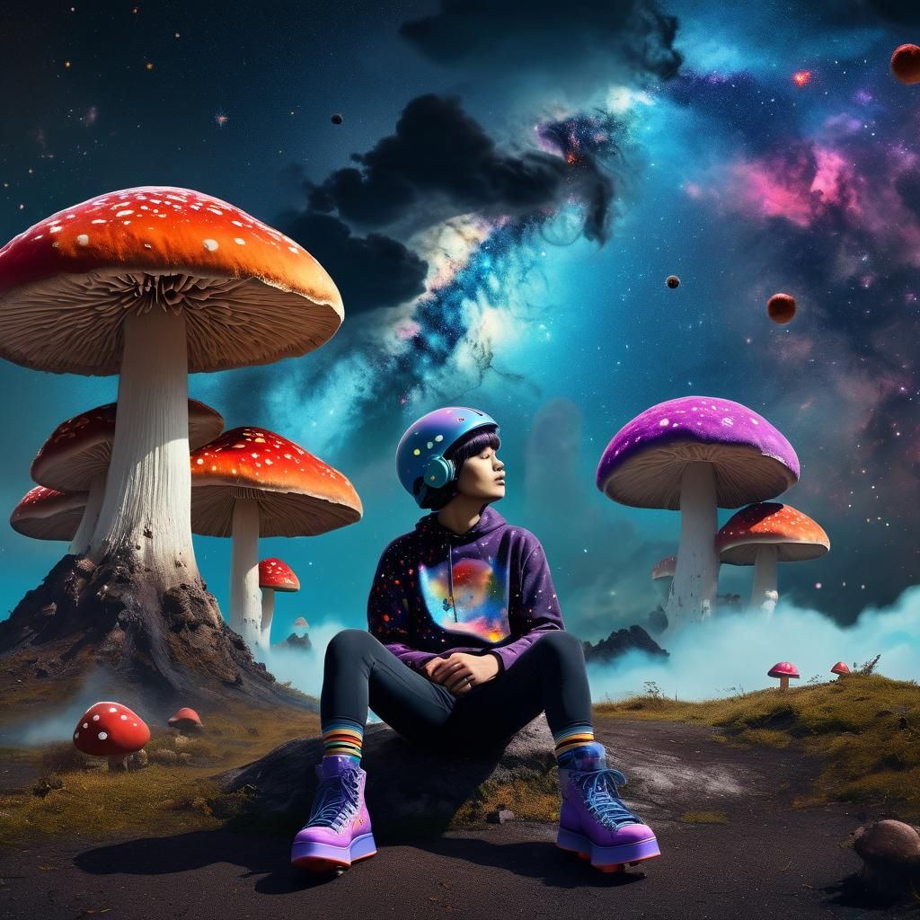 Surreal Dreamscape with Cosmic Roller Skater
